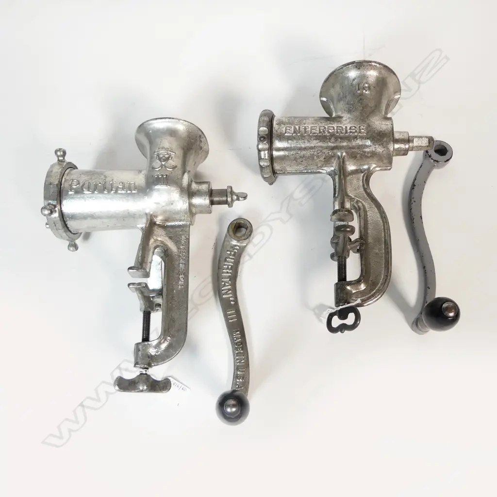 3612/3675 2 VINTAGE CAST METAL BENCH MINCERS PURITAN & ENTERPRIZE  L300MM Image 1++