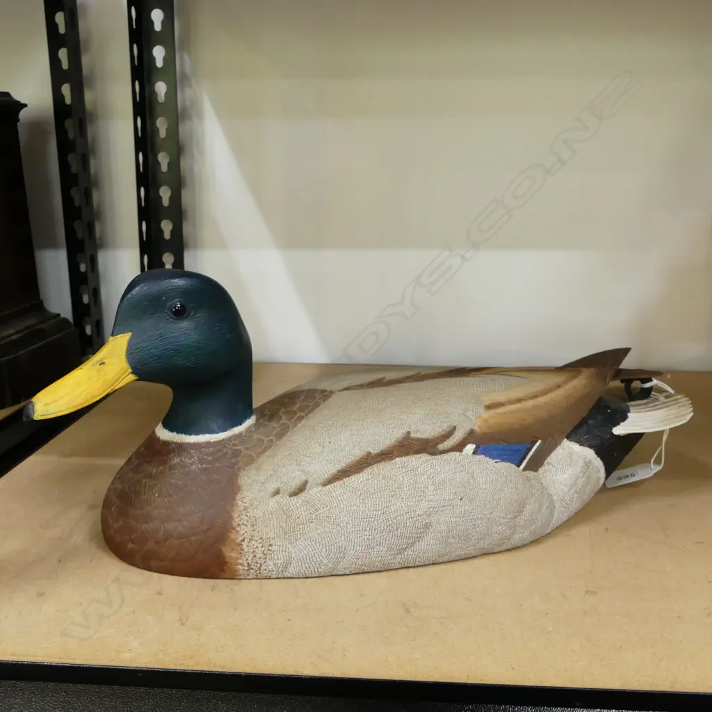 HAND CARVED DUCK DECOY BY BRAD PARKES FOR DICK TYSON L.390mm Image 1++