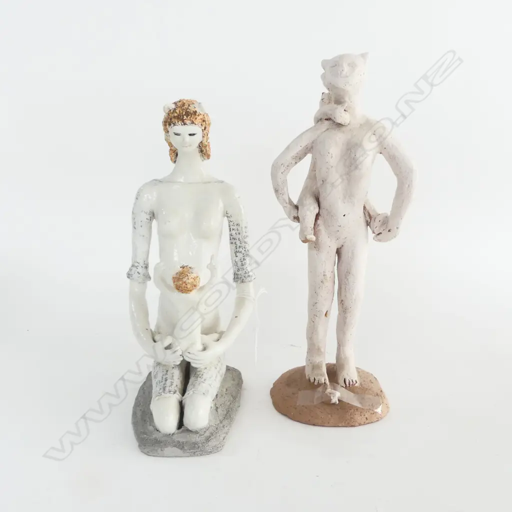 2 STUDIO POTTERY ABSTRACT FIGURES; MOTHER & CHILD H.300mm... Image 1++