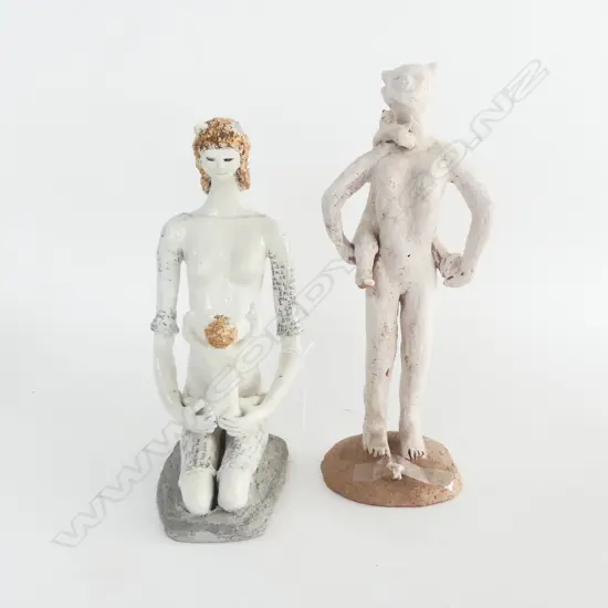 2 STUDIO POTTERY ABSTRACT FIGURES; MOTHER & CHILD H.300mm...