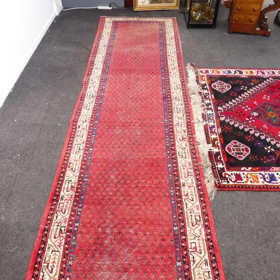 HAND KNOTTED WOOL PILE RUG RUNNER  4600x1150mm (Slight wear)
