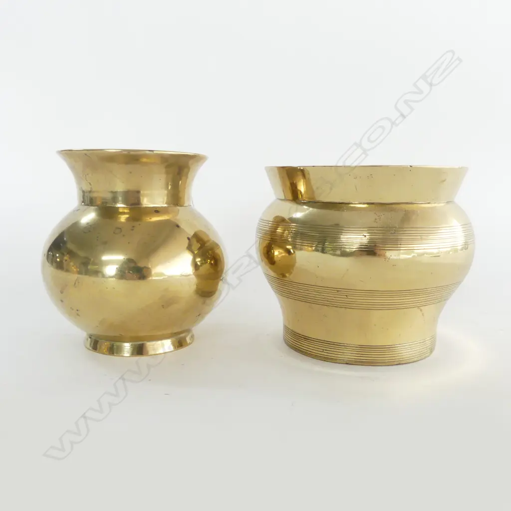 2 19th CENT. BRASS VASES H's. 110 & 120mm Image 1++