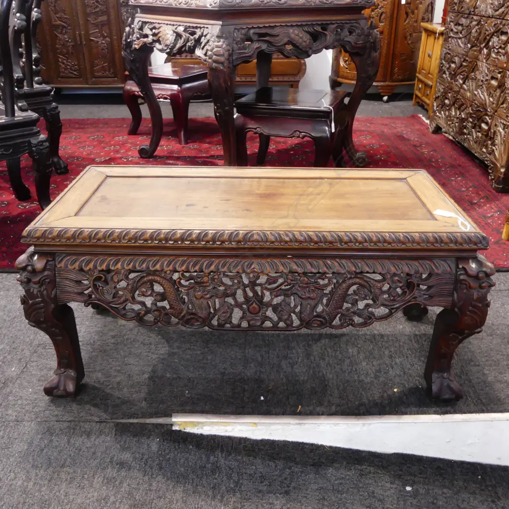 CHINESE CARVED ROSEWOOD COFFEE TABLE 880x400x420mm Image 1++