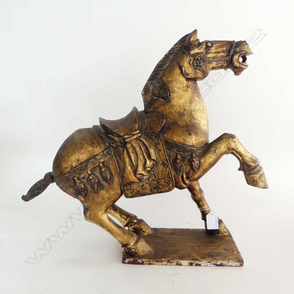 GILDED CARVED WOODEN TANG STYLE HORSE H.430mm Image 1++