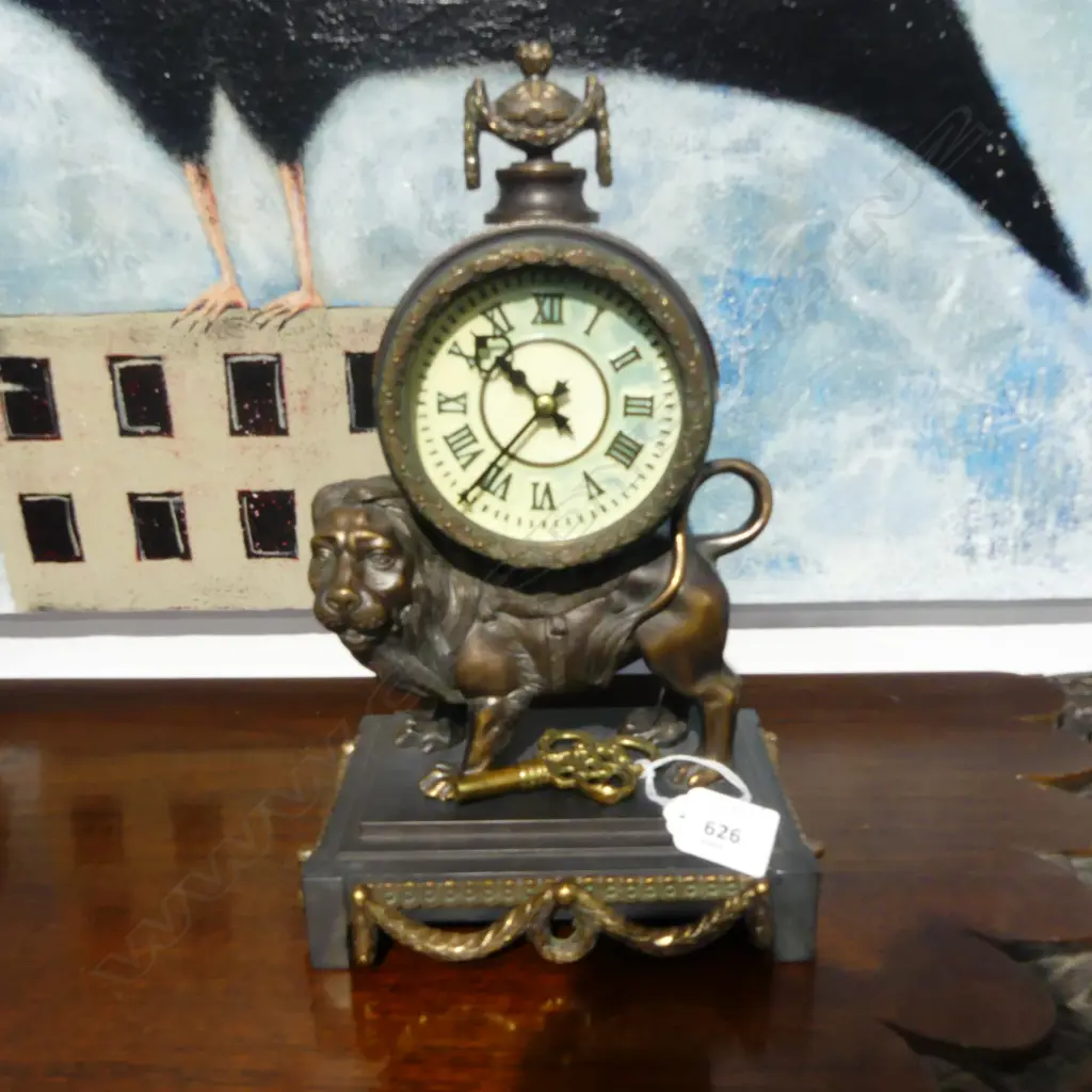 BRONZE ANTIQUE STYLE MANTEL CLOCK H.290mm + KEY, RUNNING Image 1++