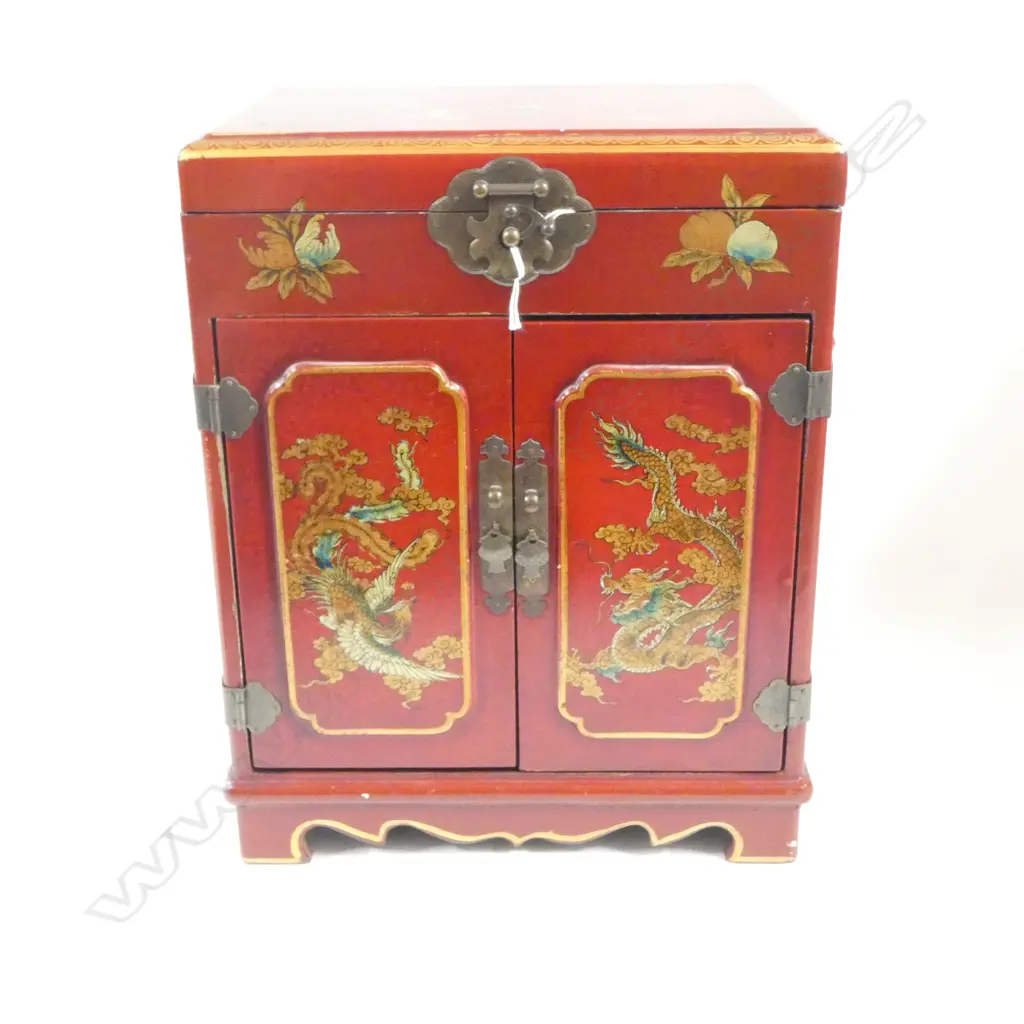 CHINESE LACQUER DRAGON & PHOENIX JEWELLERY BOX 265x190x335mm Image 1++
