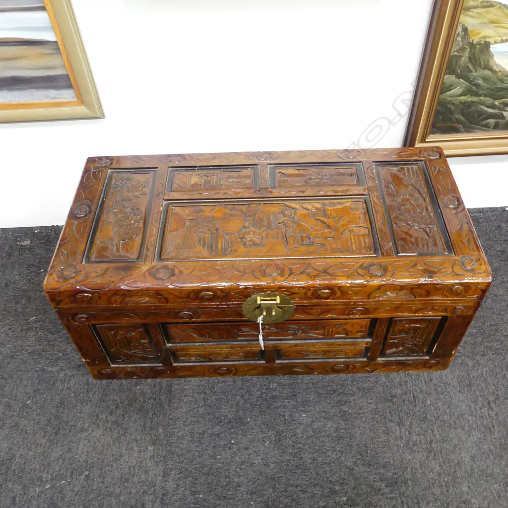 CARVED CAMPHOR CHEST 900x420x365mm Image 1++