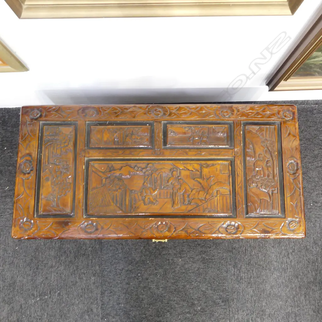 CARVED CAMPHOR CHEST 900x420x365mm Image 1++
