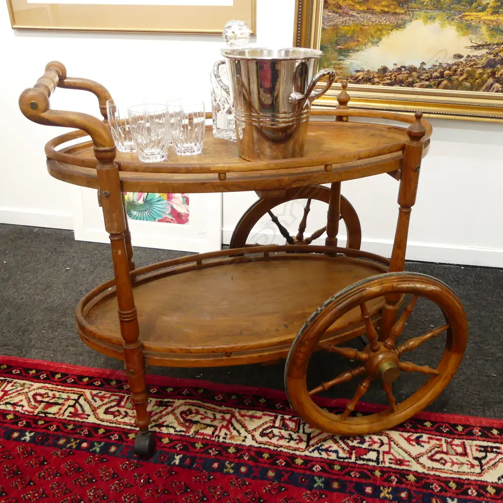 INLAID WOODEN OVAL TROLLEY 800x600x760mm Image 1++