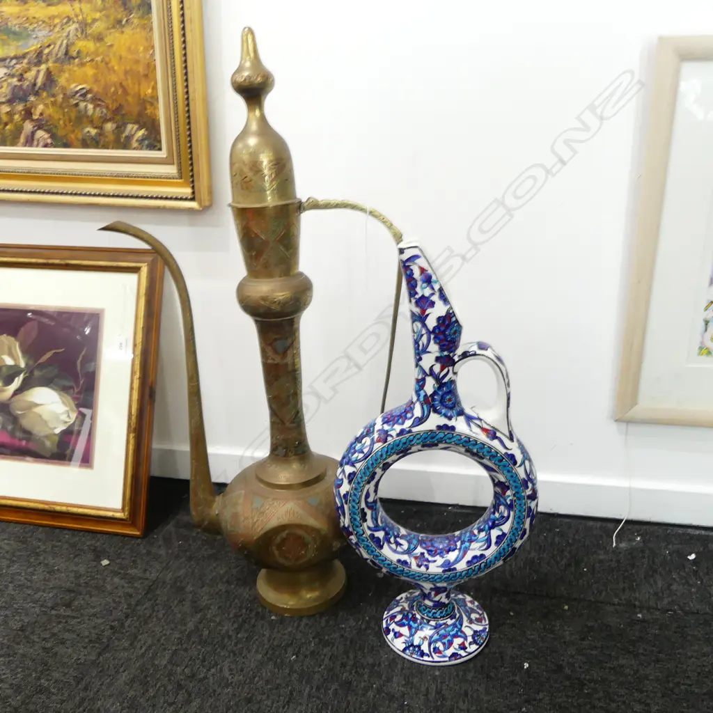 INDIAN BRASS KETTLE H.750mm & TURKISH EWER Image 1++