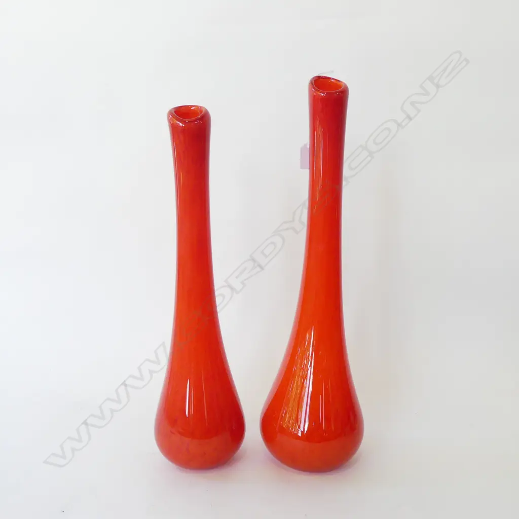 2 FLAME ORANGE ART GLASS VASES H.540mm Image 1++