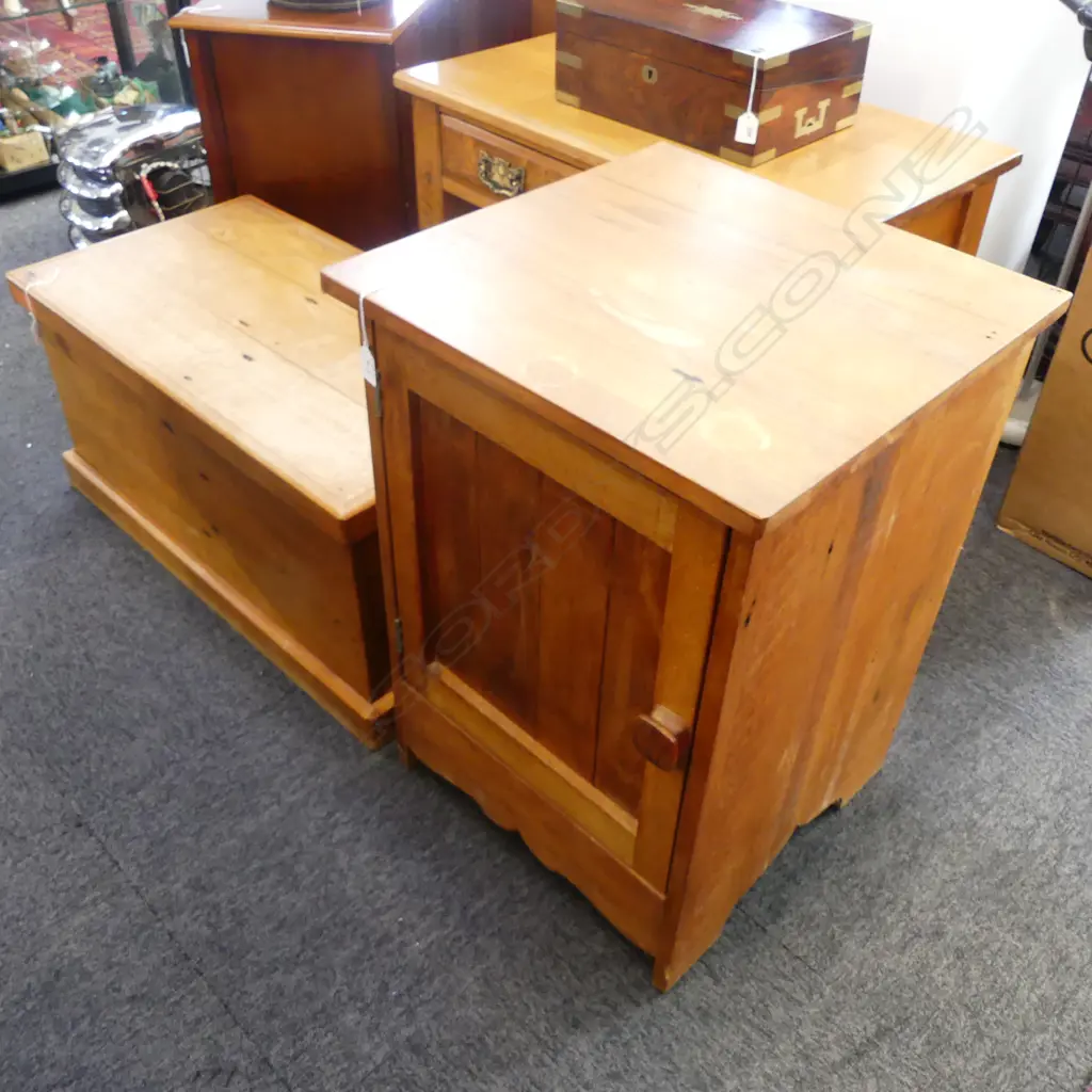BEDSIDE CABINET (BORER ON FRONT DOOR) & RIMU TRUNK; BOTH WATERMARKED, 835x435x400mm Image 1++