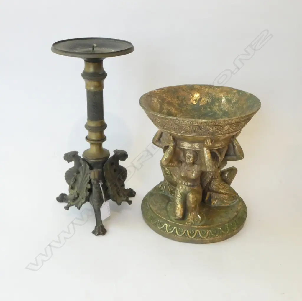 METAL COLUMN CANDLESTICK H.335mm + GOLD RESIN COMPORT Image 1++