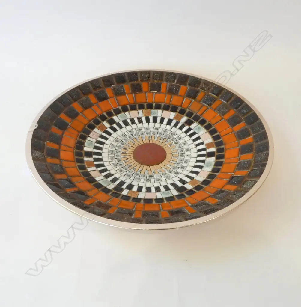 JOHN CRICHTON MID-CENTURY MOSAIC BOWL Dia.405mm. Unmarked but has all the attributes. Outer edge tile covered etc Image 1++