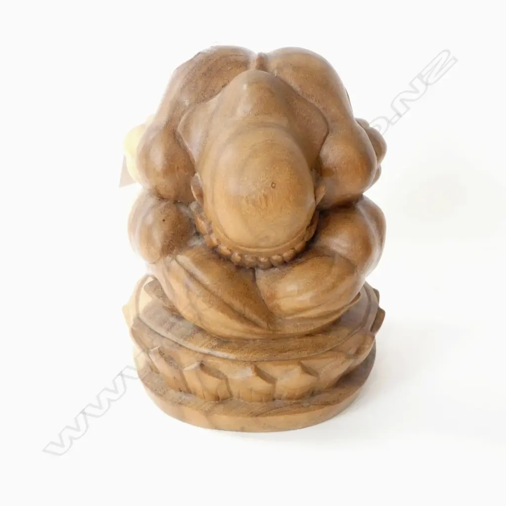 CARVED WOODEN CROUCHING FIGURE / WEEPING BUDDHA H230mm Image 1++