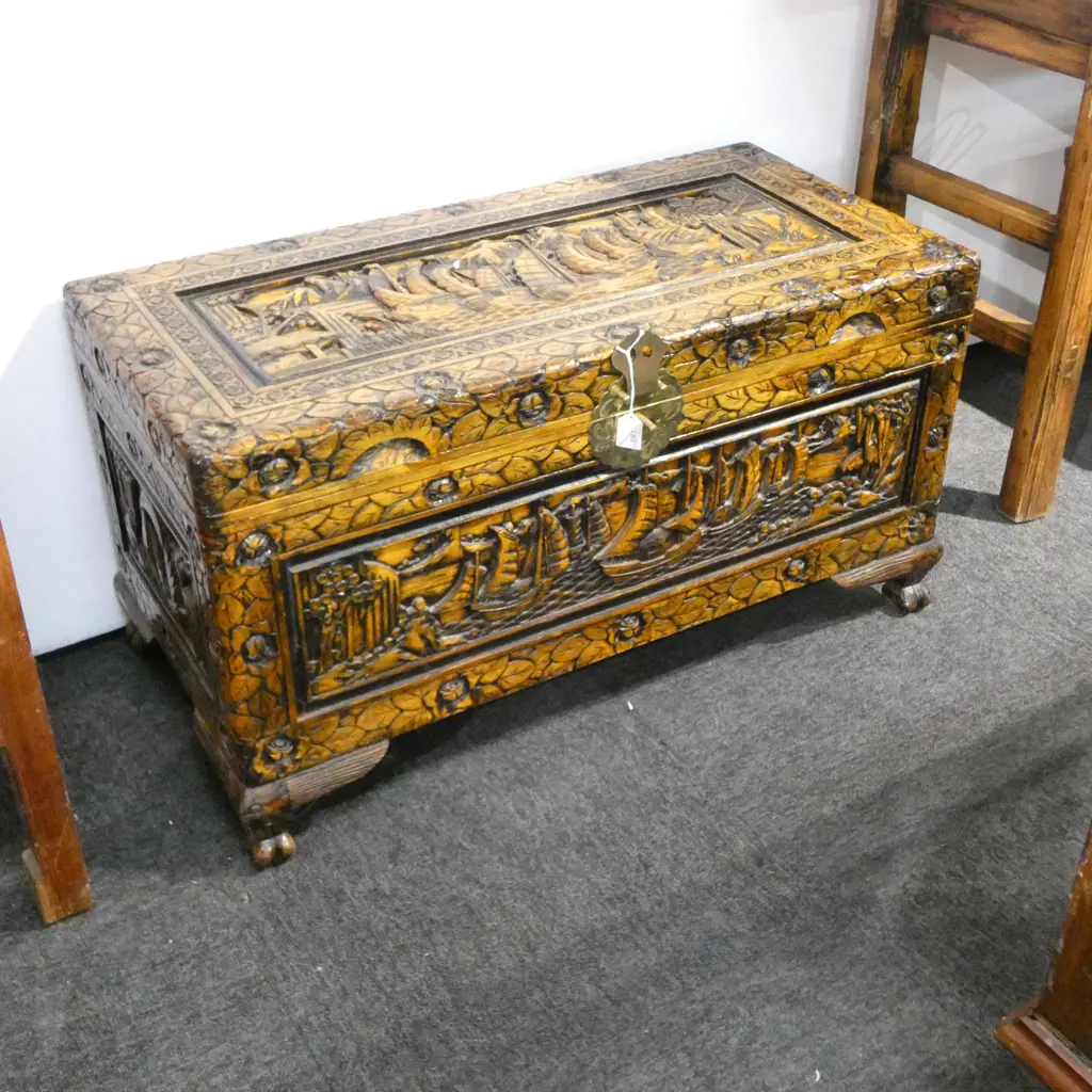 CARVED CAMPHOR CHEST W.880mm Image 1++