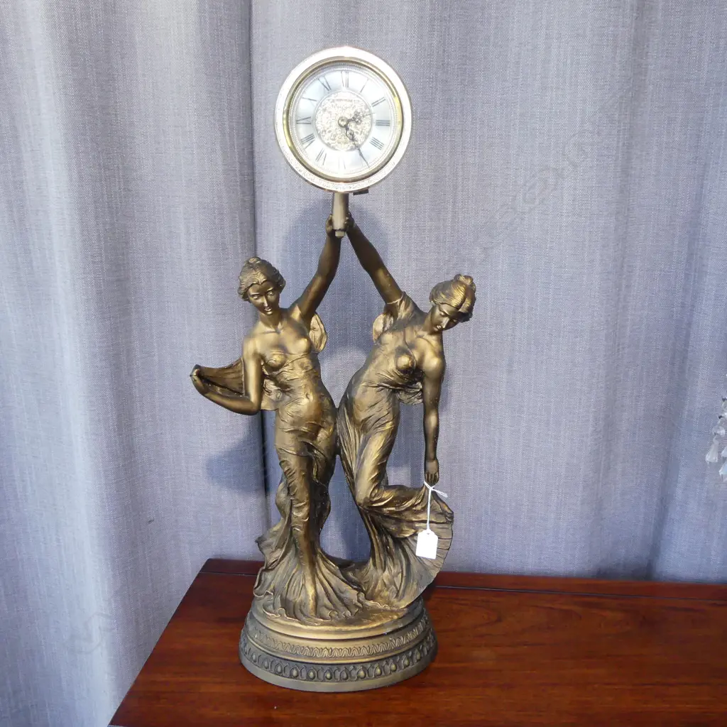 ANTIQUE STYLE CLOCK; GOLD RESIN FIGURES H.695mm Image 1++