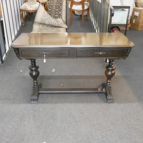 MAHOGANY 2 DRAWER CONSOLE TABLE, STRETCHER BASE 1280x510x740mm