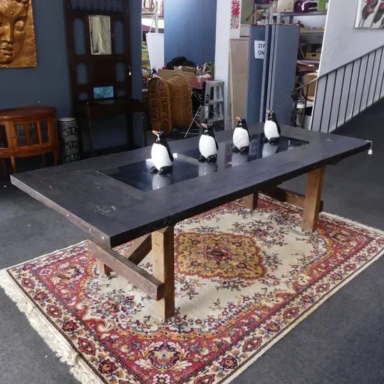 LG MODERN DINING TABLE w. GLASS INSET 2370x1030x780mm