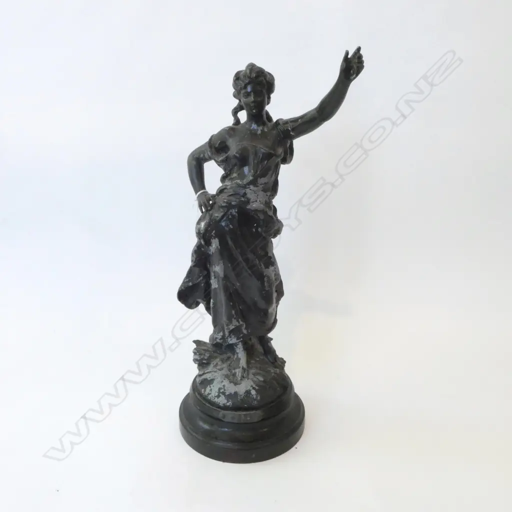 VINTAGE CAST METAL FIGURE ON WOODEN BASE H.550mm Image 1++