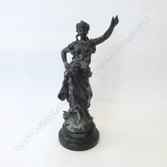 VINTAGE CAST METAL FIGURE ON WOODEN BASE H.550mm