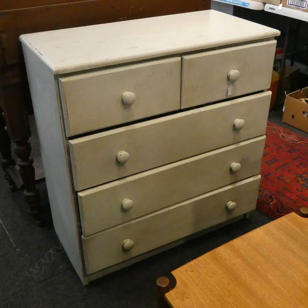 PAINTED WOODEN TALL BOY, 5 DRAWERS, 840 X 420X 900MM Image 1++