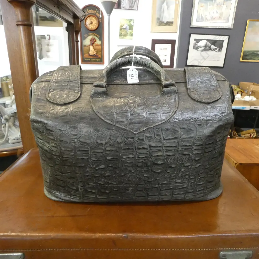 DOCTORS BAG IN SILVER FAUX CROC LEATHER W.480mm Image 1++