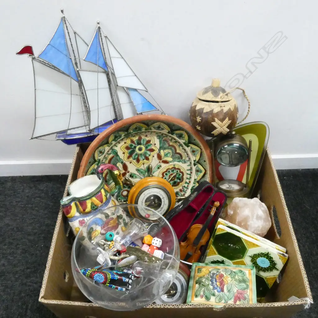 ASST. ITEMS; CERAMICS, NAUTICAL, STAINED GLASS YACHT ETC Image 1++