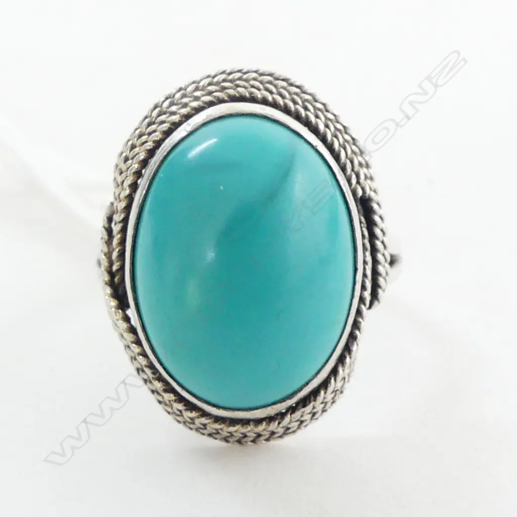 SILVER & TURQUOISE RING, 6.9grms Adjustable shank Image 1++
