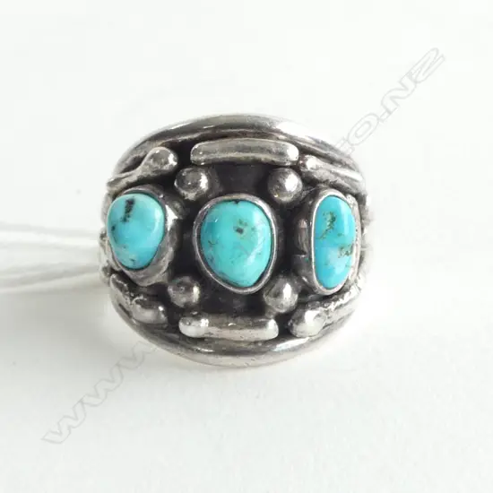 SILVER & TURQUOISE SET RING SIZE O