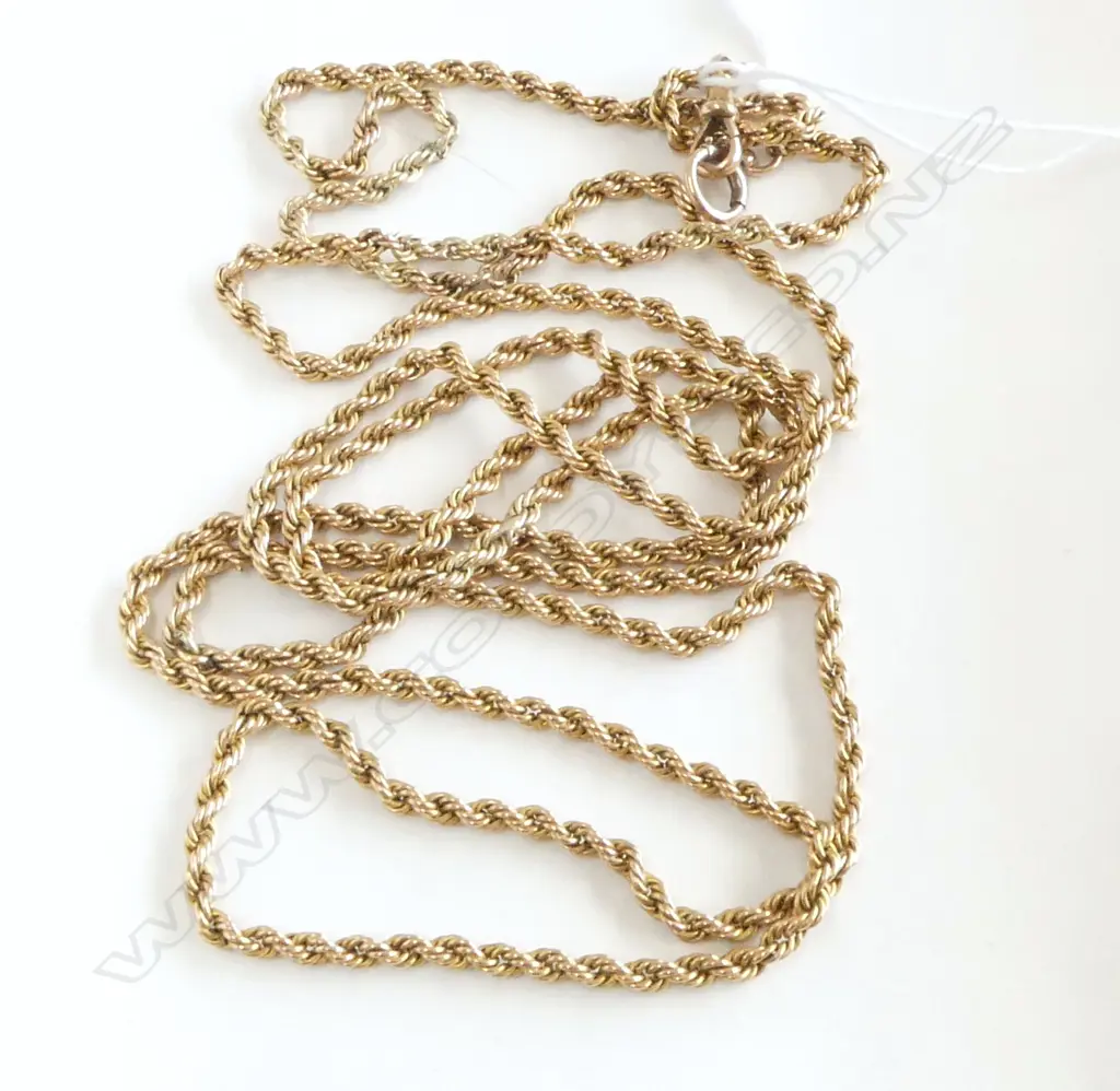 9ct GOLD MUFF CHAIN L.1360mm 23.8gms small repair required Image 1++
