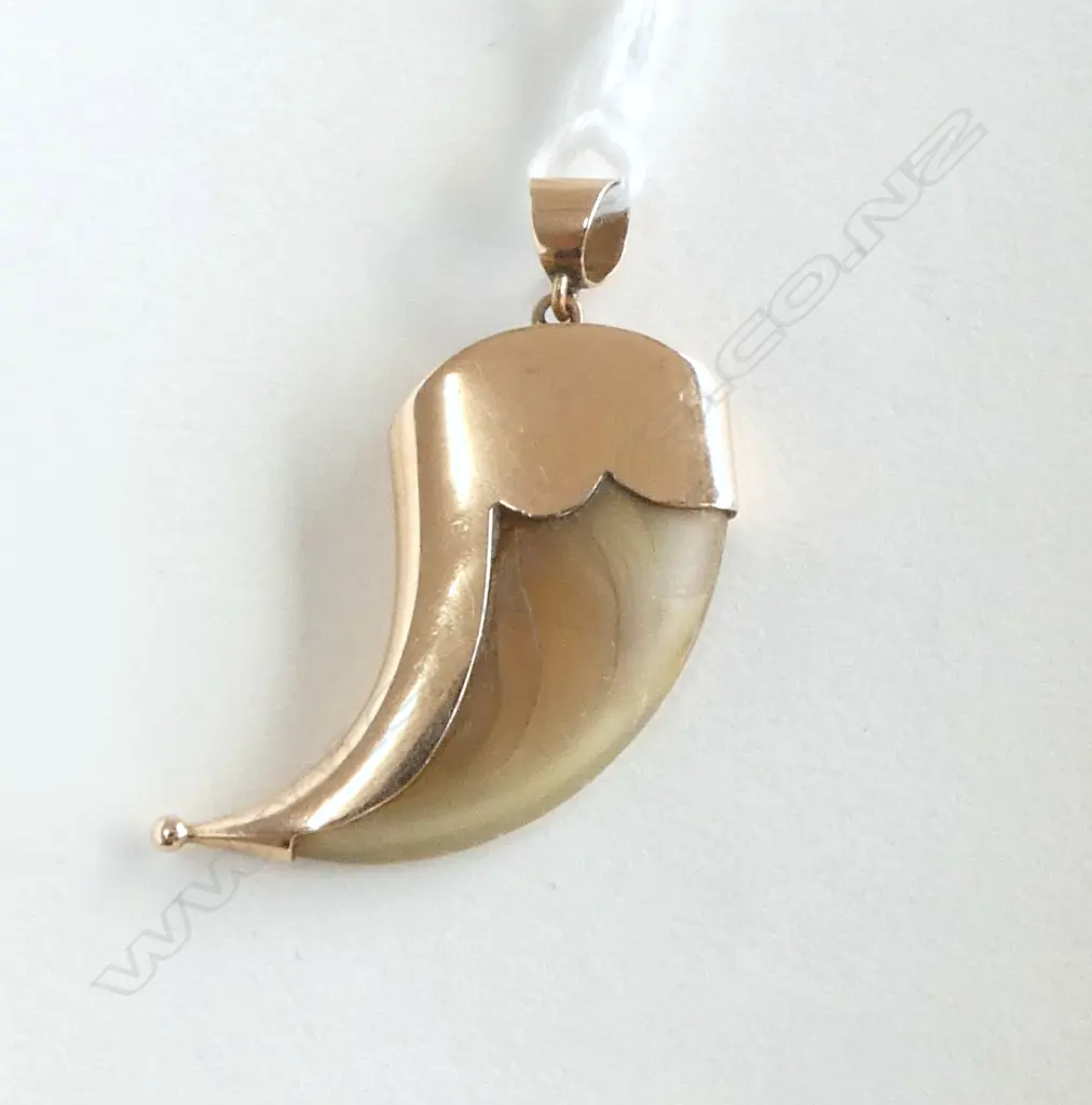 9ct GOLD MOUNTED LION'S or TIGER'S CLAW PENDANT 3.8gms Image 1++