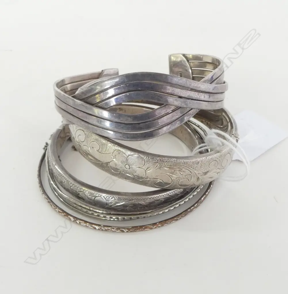 3 SILVER BANGLES &   4 OTHER NARROWER ( Not silver) Image 1++