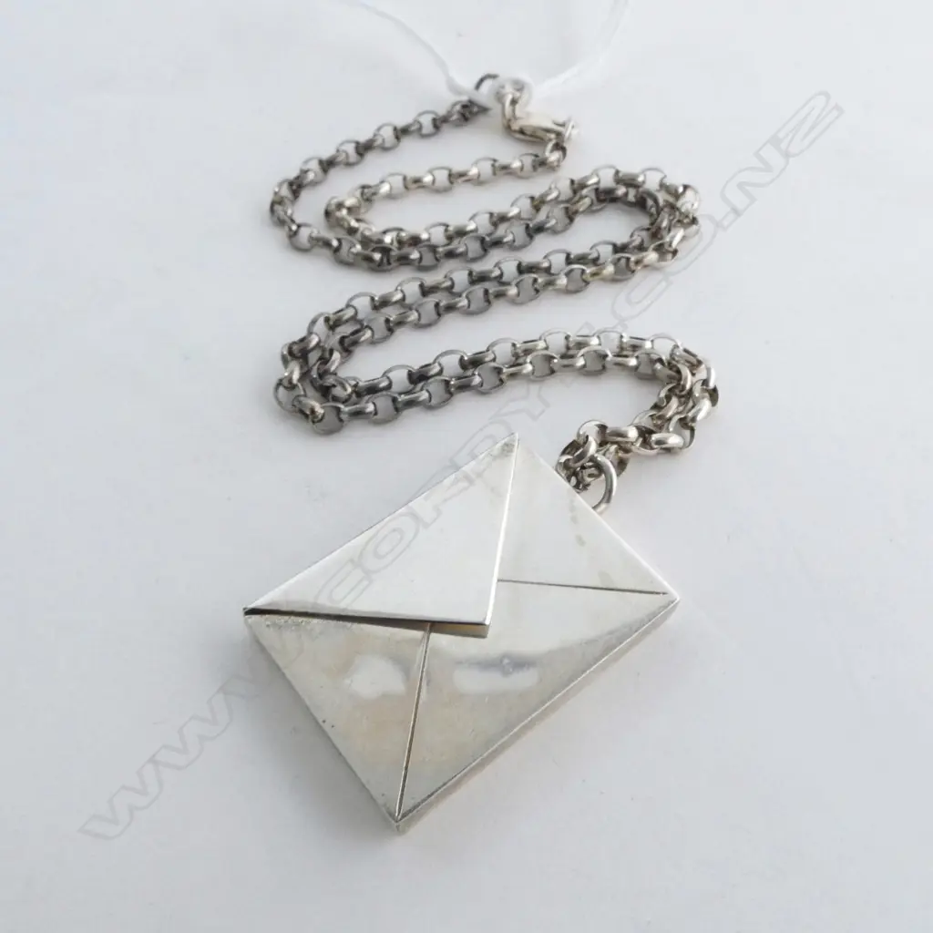 SILVER STAMP HOLDER as envelope ON SILVER CHAIN L.440mm Image 1++