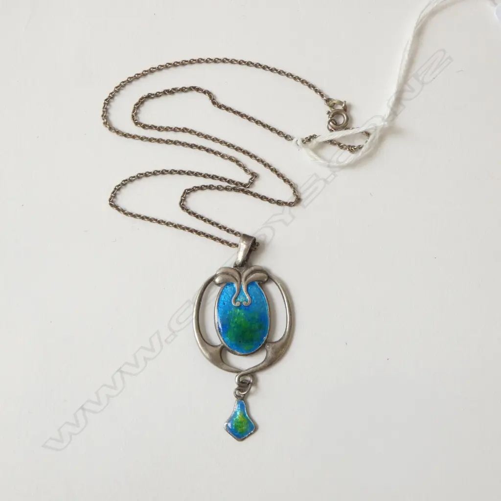EDWARDIAN CHESTER 1909 CHARLES HORNER STG & ENAMEL PENDANT NECKLACE. Art Nouveau. Enamel is good Image 1++