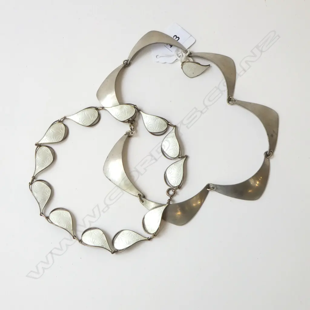2 SCANDANAVIAN NECKLACES: SILVER & ENAMEL NORWAY + PEWTER JORGEN JENSEN DENMARK  No 129 with HALF ENAMEL EARRING Image 1++