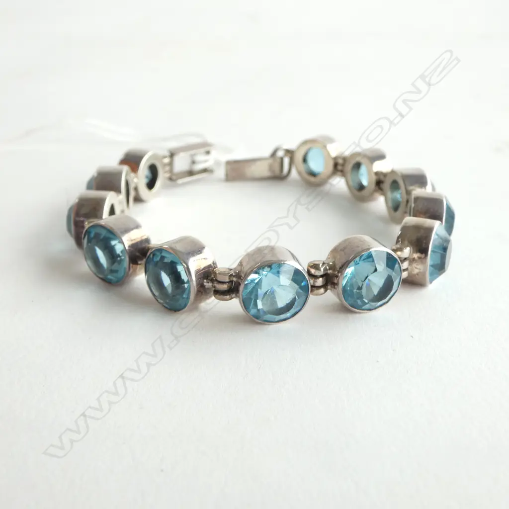 HEAVY SILVER & BLUE STONE BRACELET L.180mm Image 1++