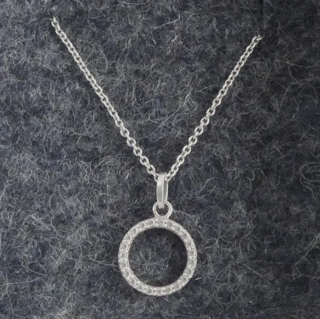 SILVER & DIAMOND PENDANT (Dia.10mm) w SILVER CHAIN, L440mm Image 1++