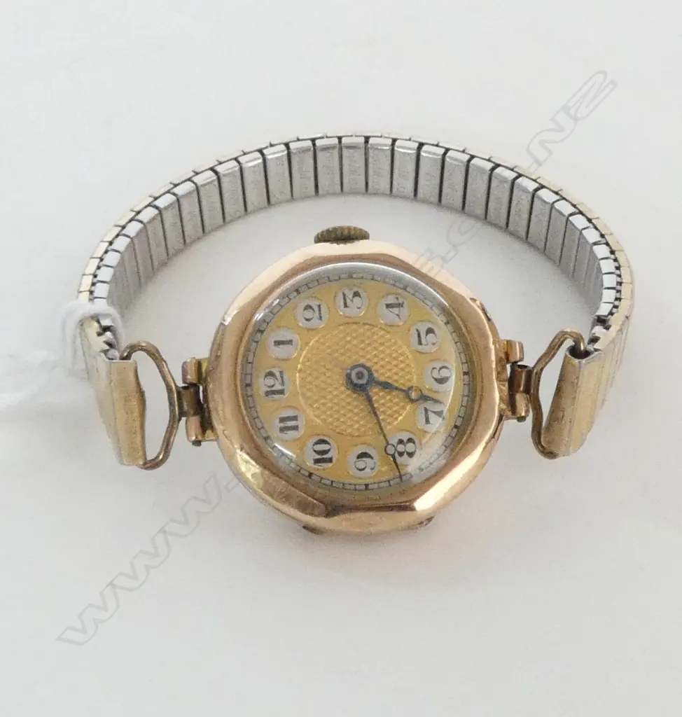 c1929 9ct BUREN LADIES WRISTWATCH RUNNING PLATED STRAP.  Image 1++