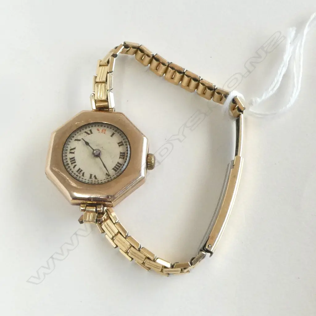 9ct GOLD ROLEX LADIES WRISTWATCH octagonal case running case & movement signed plated strap Image 1++