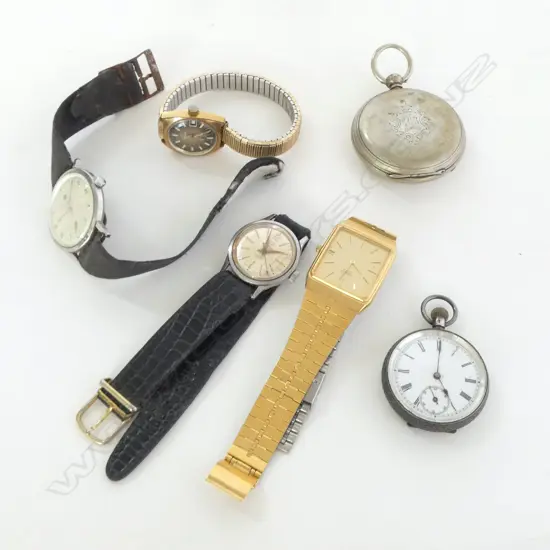 6 WATCHES: 4 WRIST & 2 POCKET (1 SILVER) some faults