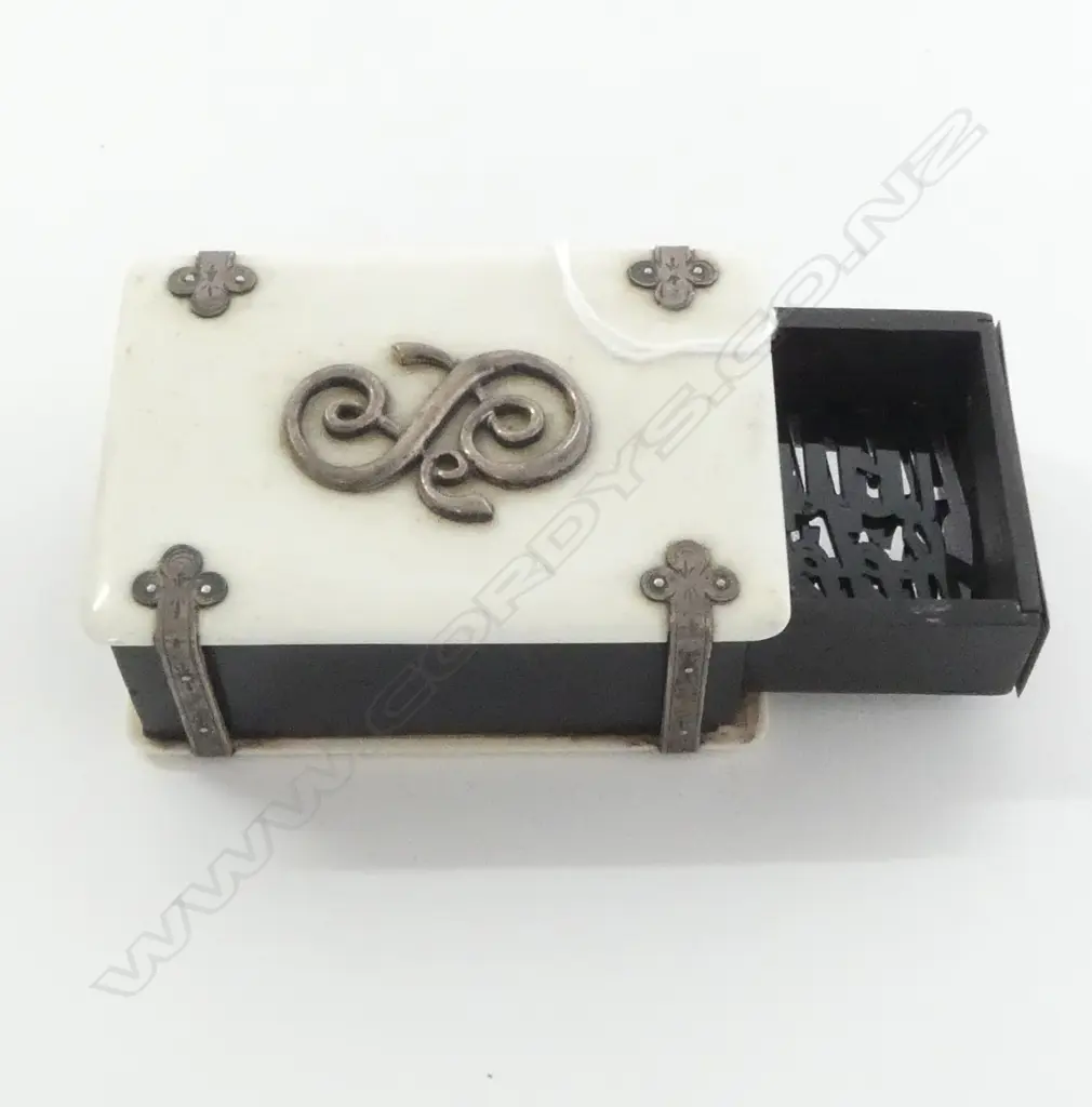 late 19thC SILVER EBONY & IVORY VESTA  BOX sliding drawer L.76mm Image 1++
