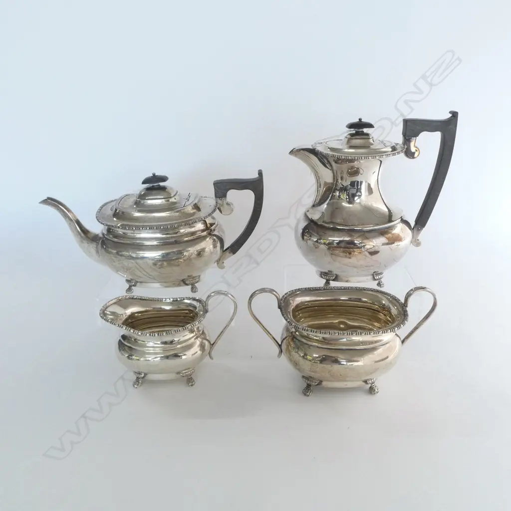 SILVER 4 PCE TEA SET: tea pot. Hot water pot. sugar & cream Sheffield 1959. 2094gms Image 1++