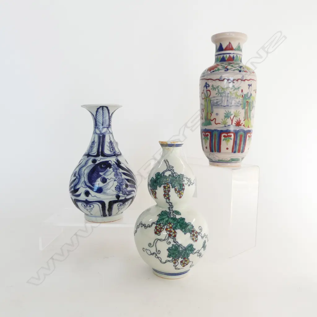 3 CHINESE VASES; AF, LARGEST H.210mm Image 1++