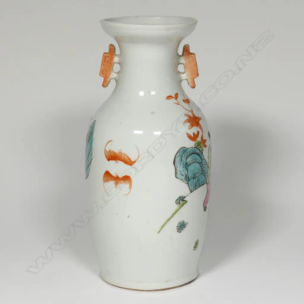 FAMILLE ROSE VASE, SIGNED LUO SHU, RED MARK TO BASE, H.250mm Image 1++