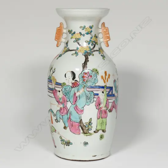 FAMILLE ROSE VASE, SIGNED LUO SHU, RED MARK TO BASE, H.250mm