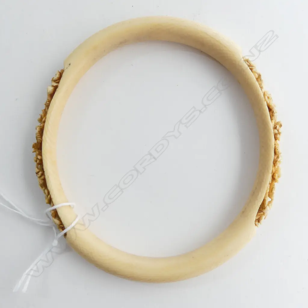 LARGE OLD CARVED IVORY SLAVE BANGLE 2 floral carved panels Dia.105mm Image 1++