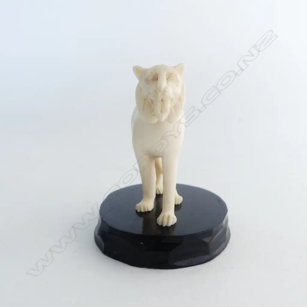 CARVED IVORY LION H.53mm on ebonised stand Image 1++