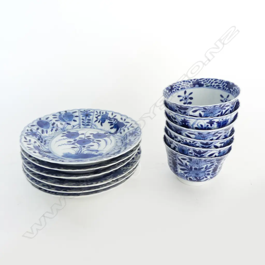 6 CHINESE B/W CUPS/S 140mm dia (one cup repaired and other frits to many) Image 1++