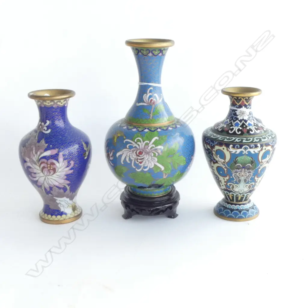 THREE CLOISONNE VASES H.180mm and H.160mm (2) Image 1++
